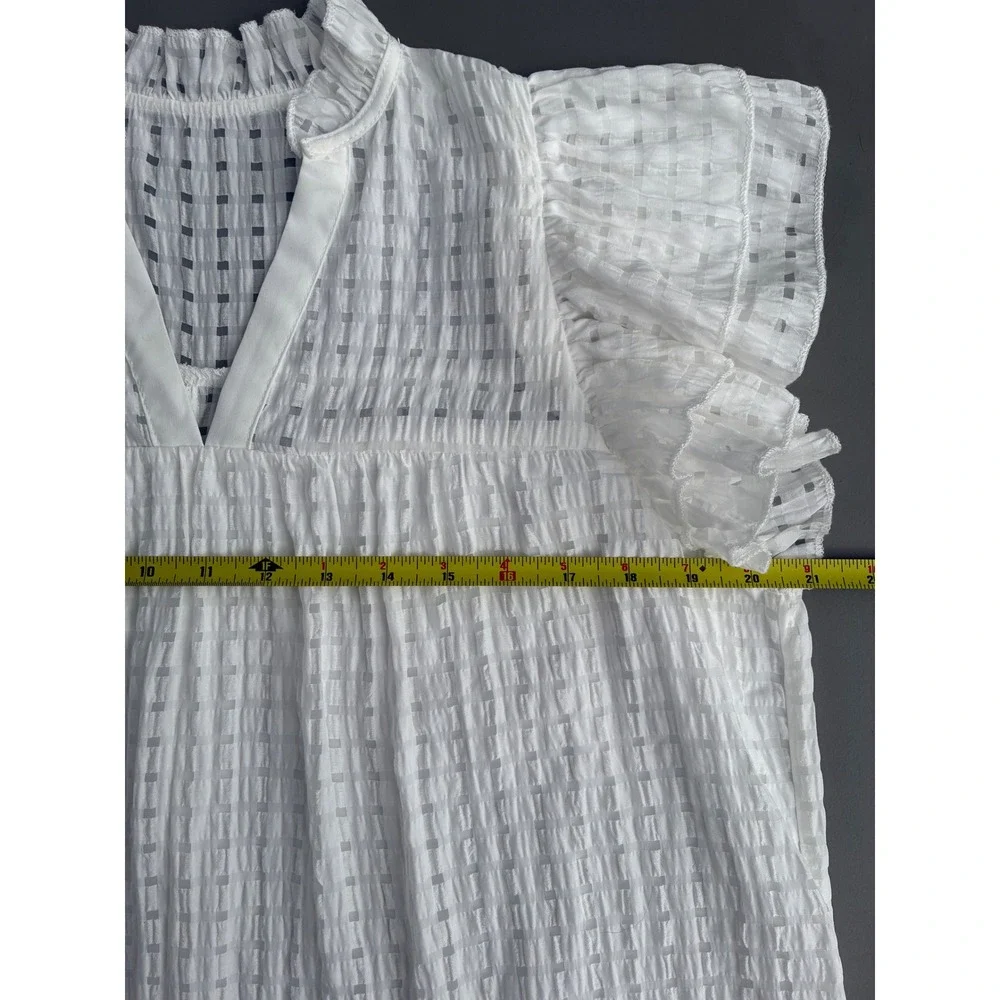 Loness White Ruffle Flutter Sleeve Babydoll Blouse Large Cottagecore